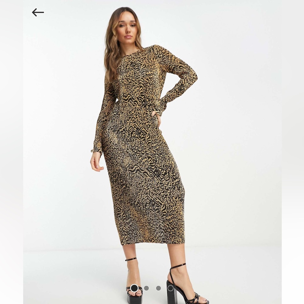 ASOS design cut out back midi plisse dress with trim in animal